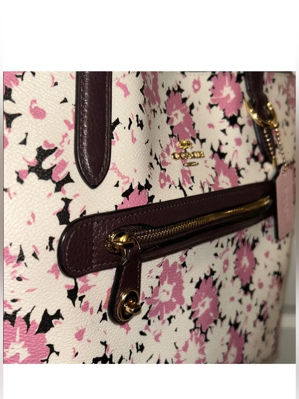 Coach Taylor Pink & White Daisy Floral Print Zip Top Tote/ Shoulder Bag RARE 🌸